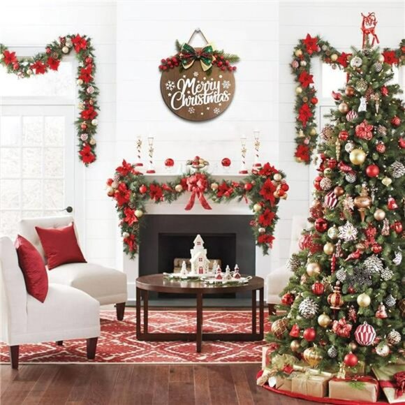 Merry Christmas Decoration Wreath, Sign Front for  Door Decoration12 inch - Picture 2 of 7